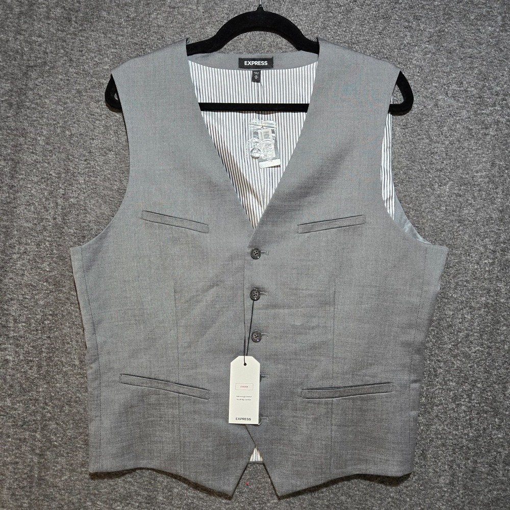 Express Vest Men's Medium Gray 5 Button Belted‎ Wool Blend Work Business NWT